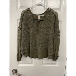 We the Free Womens Green Open Knit Sweater Long Sleeve XS